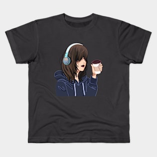 anime a girl have headphones Kids T-Shirt